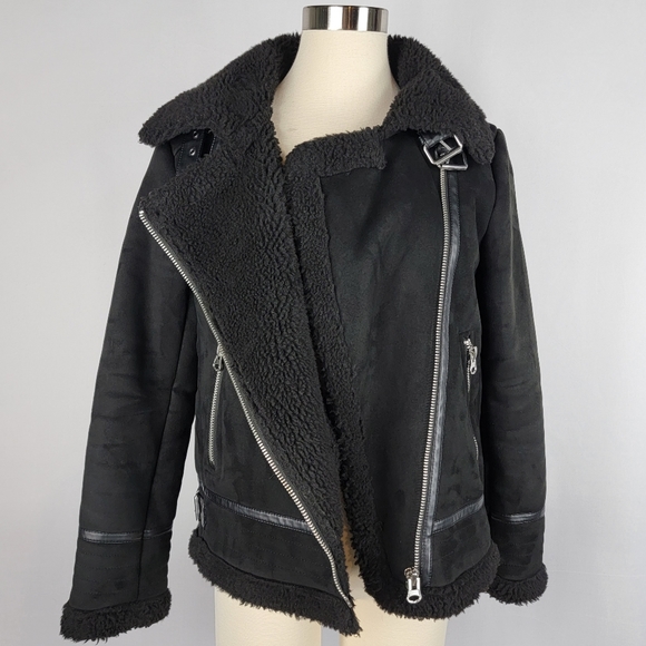 ZARA FAUX SUEDE DOUBLE FACED LONG JACKET BLACK US WOMEN'S SMALL - Picture 2 of 16